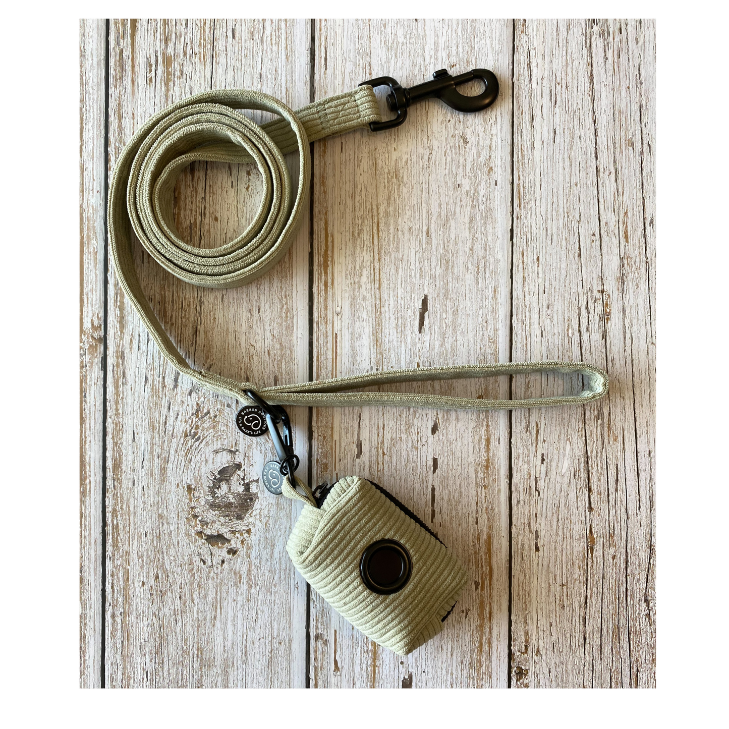 minimalistic corduroy dog poop bag holder matching walking dog leash